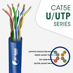 CAT5e U/UTP LSZH network cable, 24 AWG, 4-pair, 305 m. TMT Global 5X148BLX; 10 colour models.