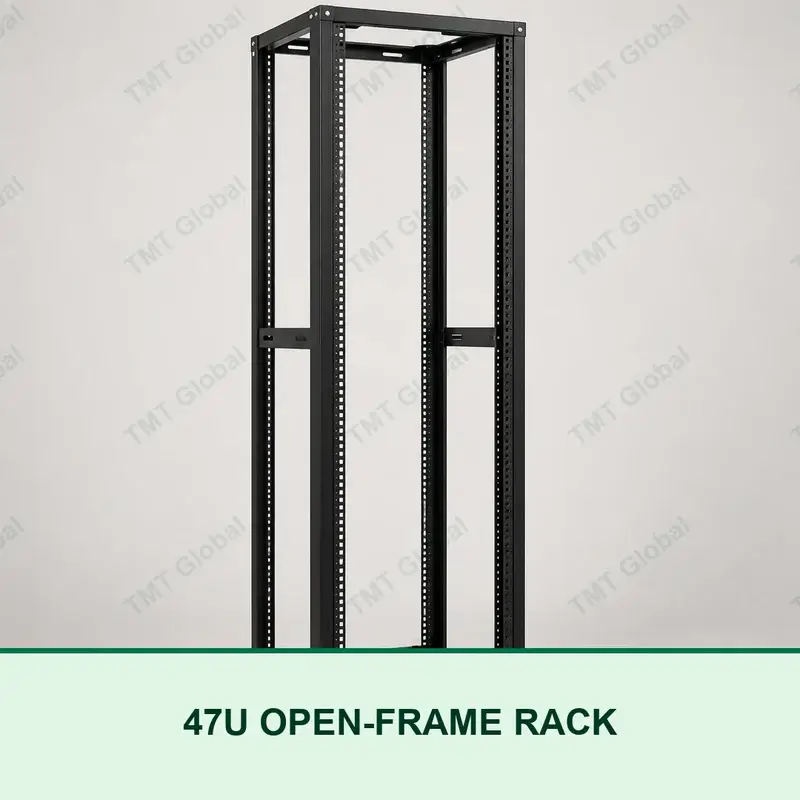 TMT Global 47U 4-post black open-frame server rack for 19-inch network equipment