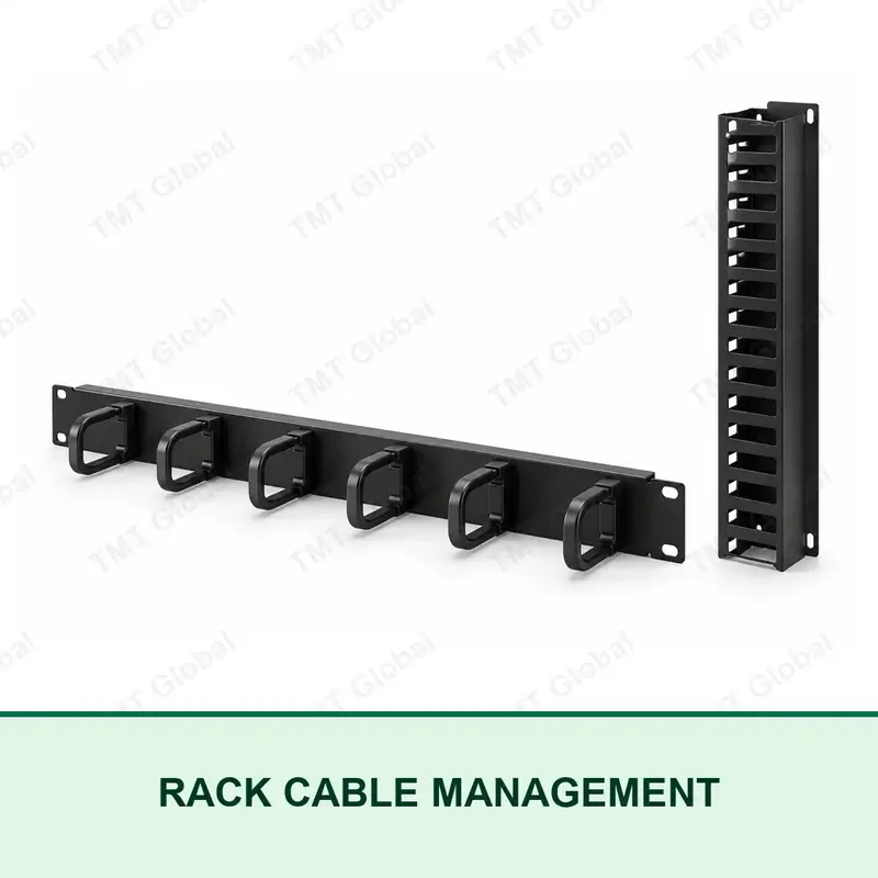 TMT Global rack cable management panel with horizontal D-rings and vertical finger duct
