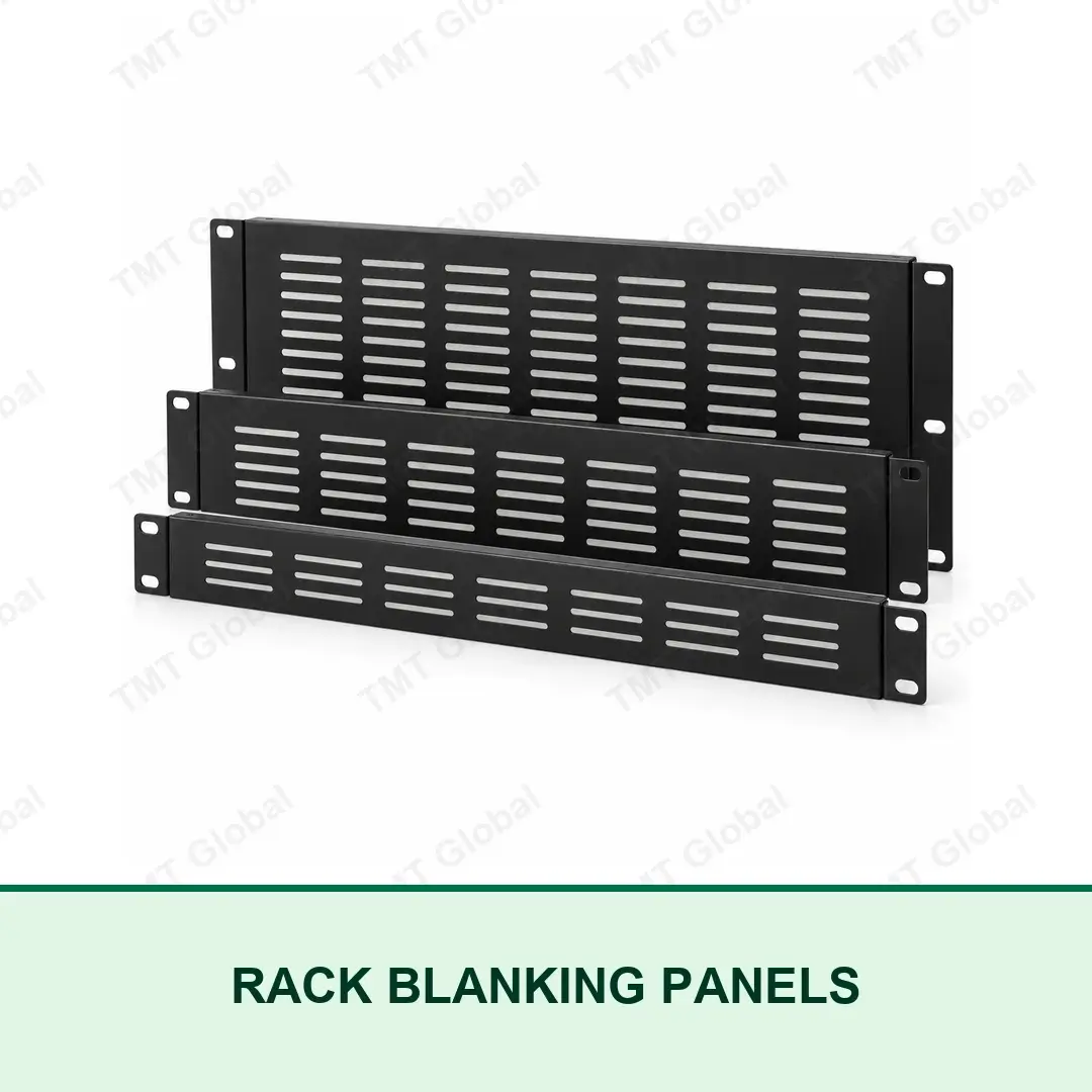 69384-Rack-Blanking-Panels TMT Global black perforated 19-inch rack blanking panels in 1U, 2U and 3U sizes