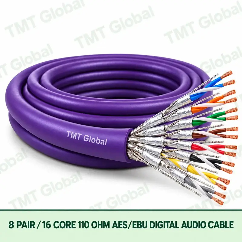 TMT Global 8 Pair 16 Core AES EBU Digital Audio Cable product image showing the cable coil and exposed conductor cutaway.