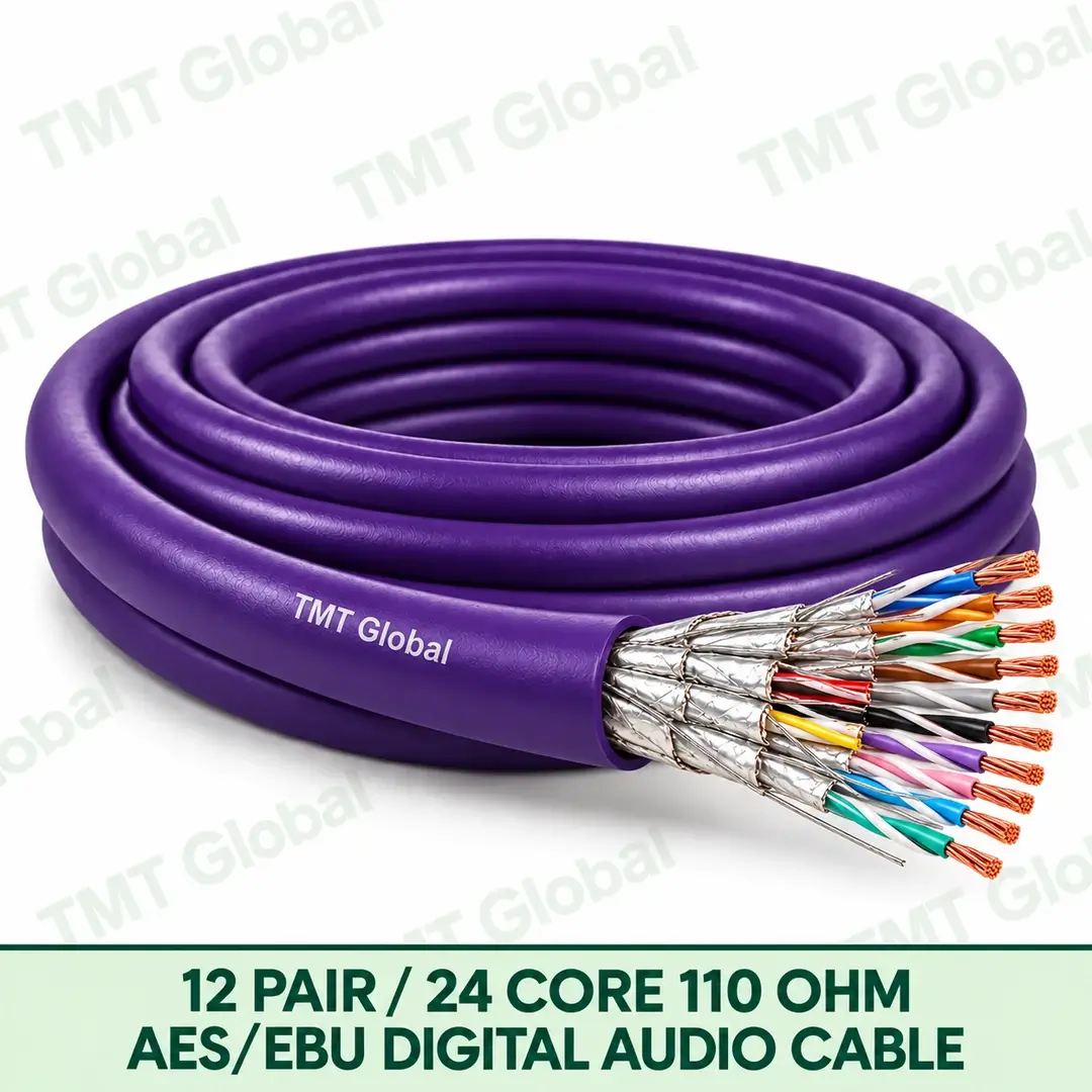 TMT-GLOBAL-24S-DA-12-Pair-AES-EBU-Digital-Audio-Cable-1080x1080 TMT Global 12 Pair AES EBU Digital Audio Cable product image showing the cable coil and exposed conductor cutaway.