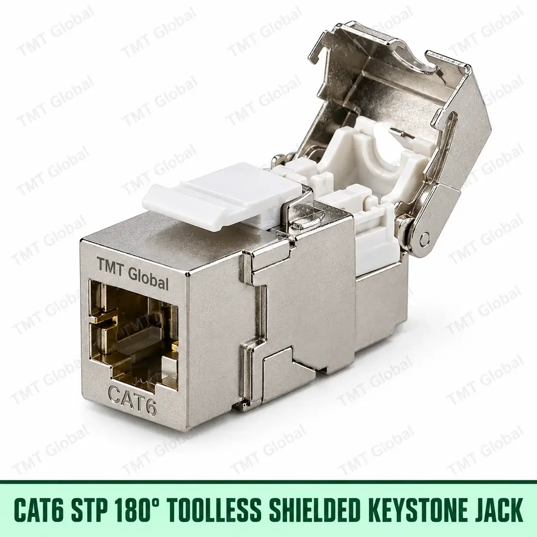 68868-Cat6-STP-180-Toolless-Shielded-Keystone-Jack Cat6 STP 180-degree tool-less shielded keystone jack, TMT Global