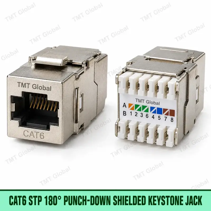 Cat6 STP 180-degree punch-down shielded keystone jack, TMT Global