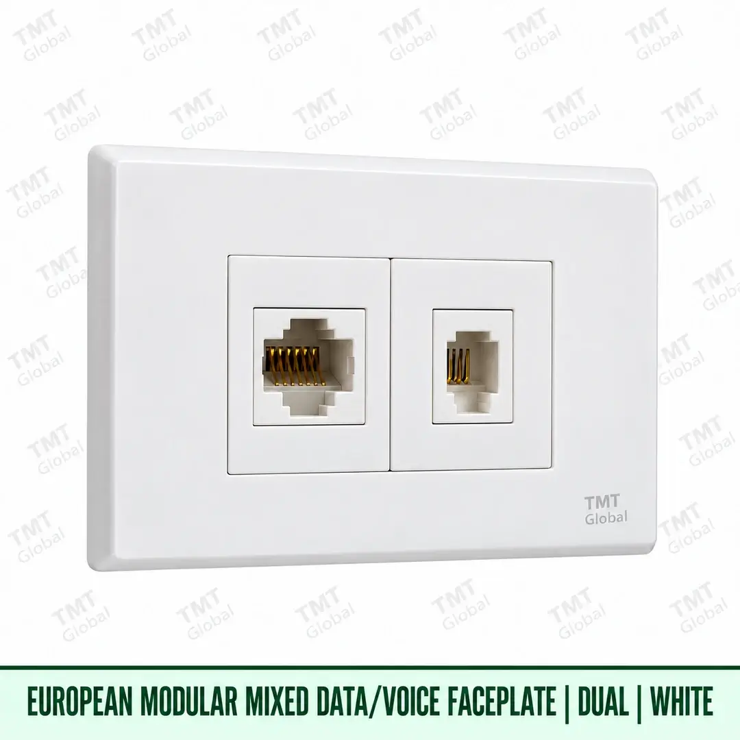 68935-European-Modular-Mixed-Data-Voice-Dual-White-Text-Watermark European modular dual RJ45 and RJ11 data voice faceplate in white, TMT Global