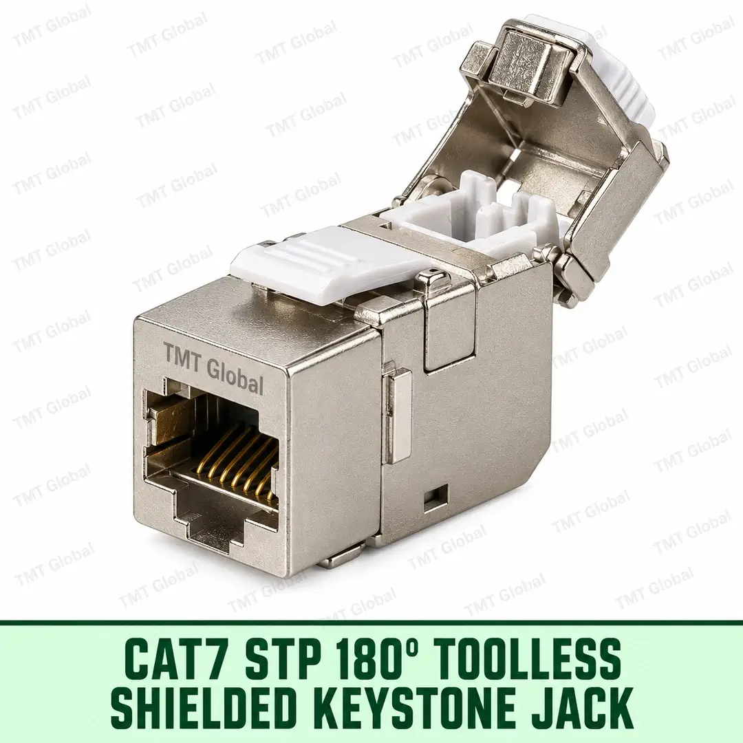 68946-Cat7-STP-180-Toolless-Shielded-Keystone-Jack Cat7 STP 180-degree tool-less shielded keystone jack, TMT Global