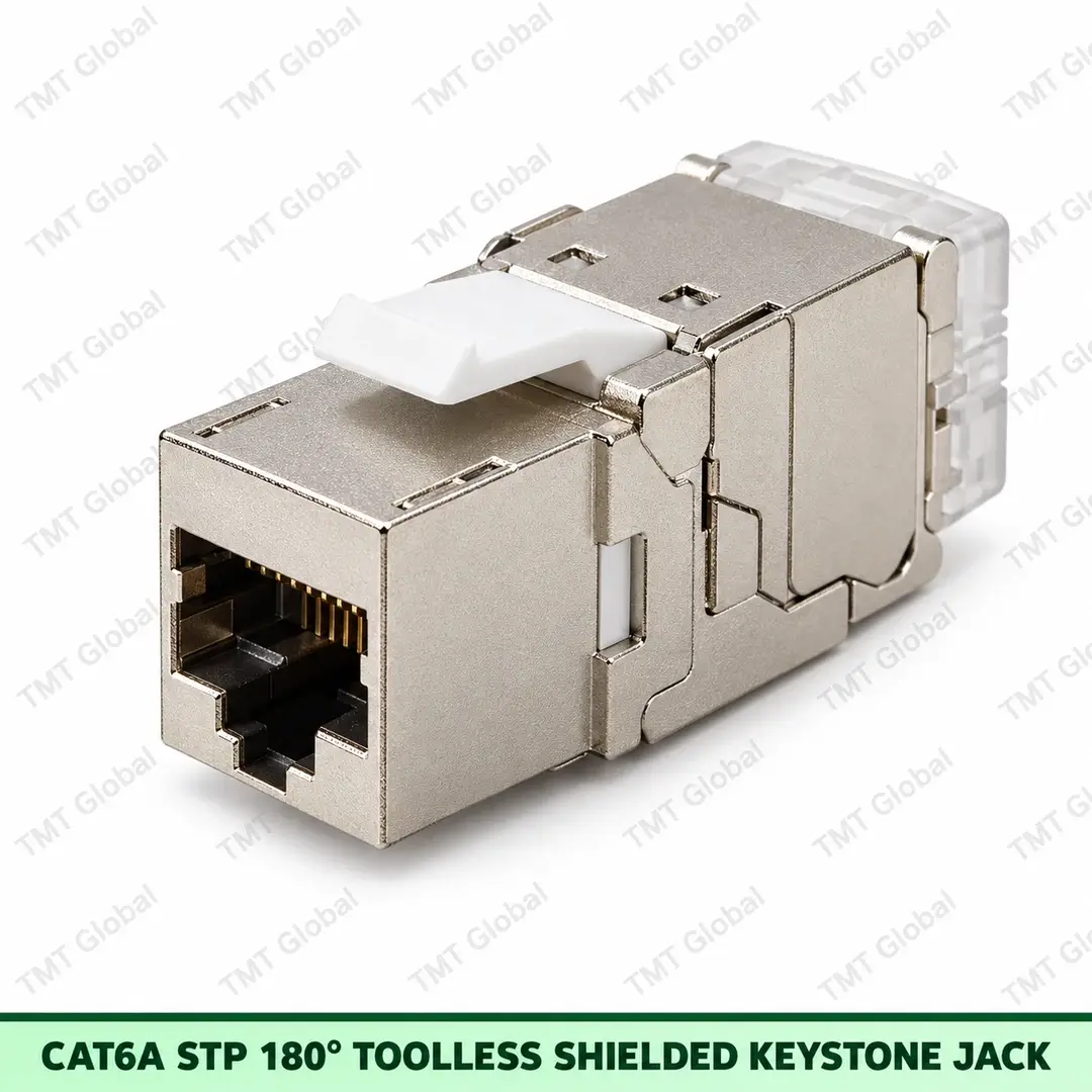 68983-Cat6A-STP-180deg-Toolless-Shielded-Keystone-Jack Cat6A STP 180 degree toolless shielded keystone jack by TMT Global