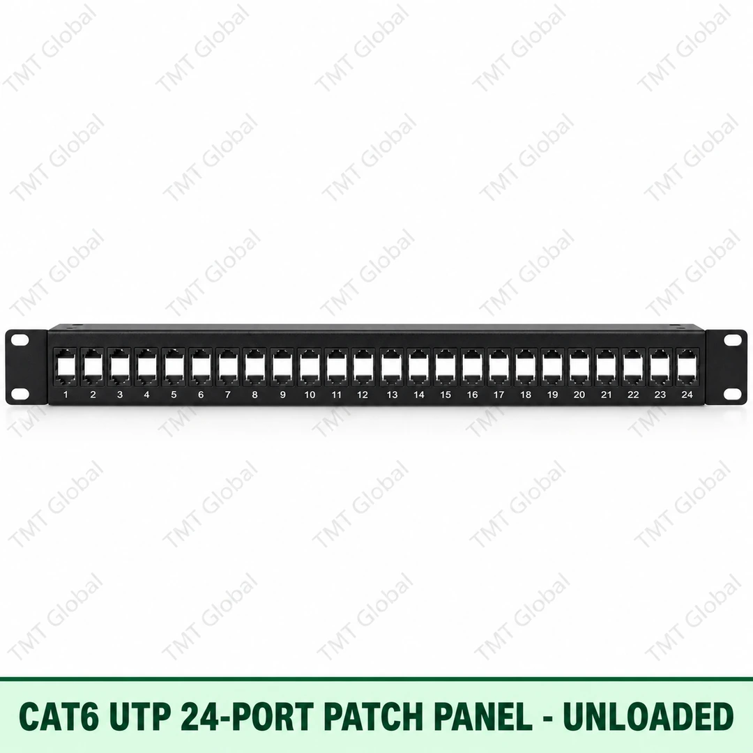 69017-Cat6-UTP-24-Port-Panel-Unloaded Cat6 UTP 24-Port Angled Patch Panel – Unloaded