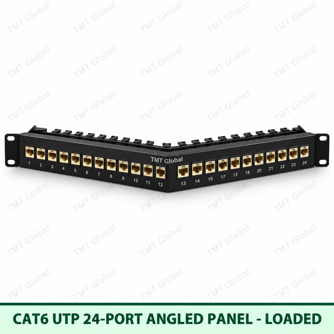 69019-Cat6-UTP-24-Port-Angled-Panel-Loaded Cat6 UTP 24-Port Angled Patch Panel – Loaded