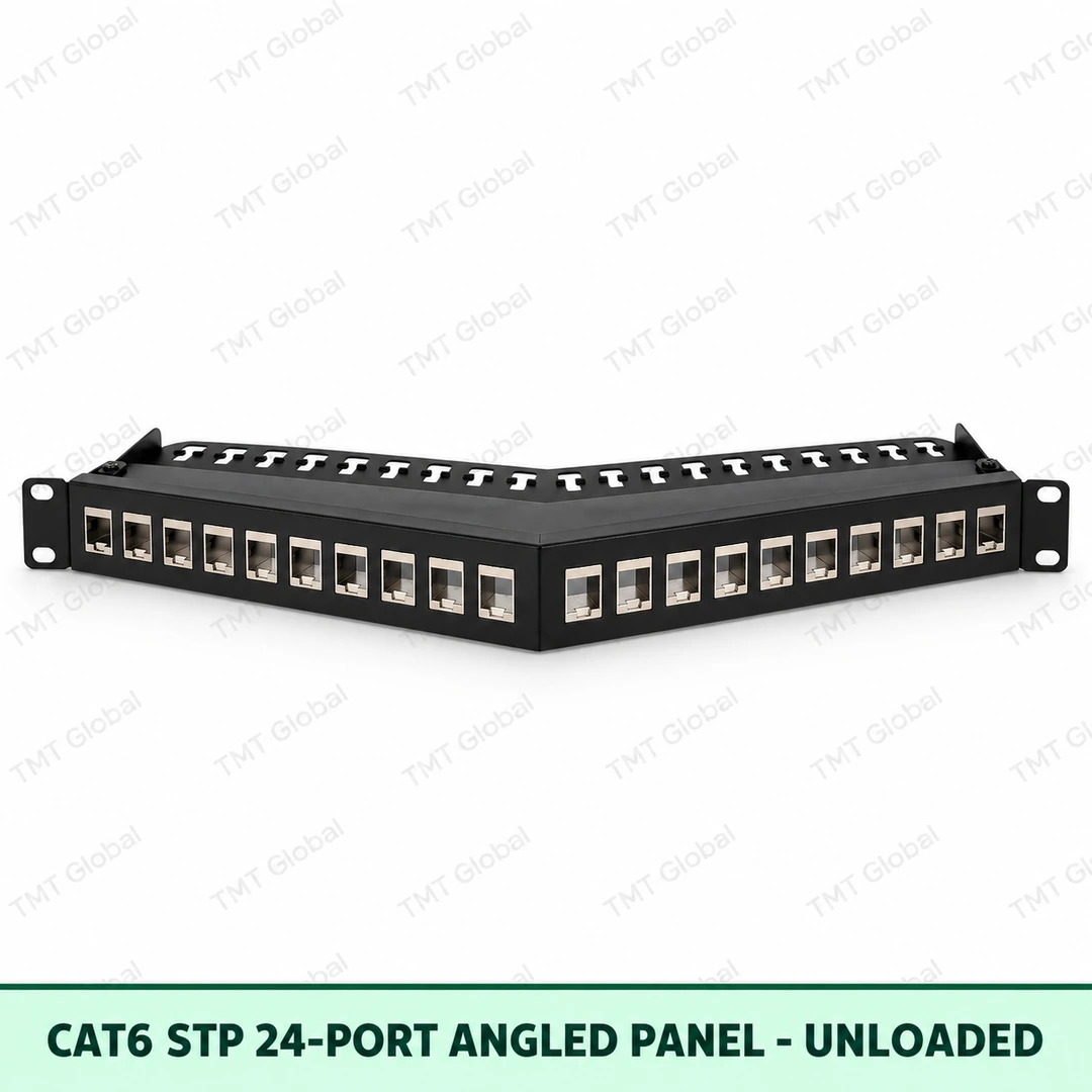 69021-Cat6-STP-24-Port-Angled-Panel-Unloaded Cat6 STP 24-Port Angled Patch Panel – Unloaded
