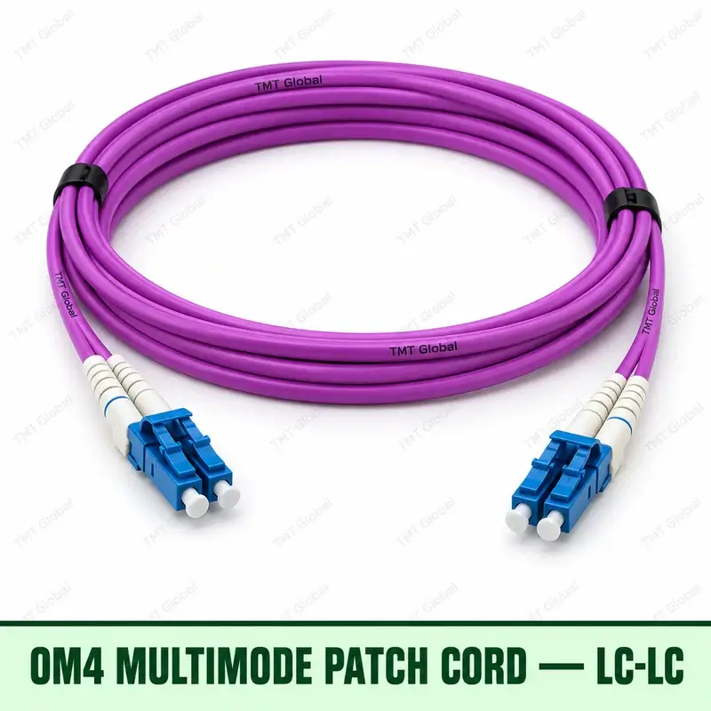 OM4 multimode LC-LC fibre patch cord with violet duplex jacket, TMT Global