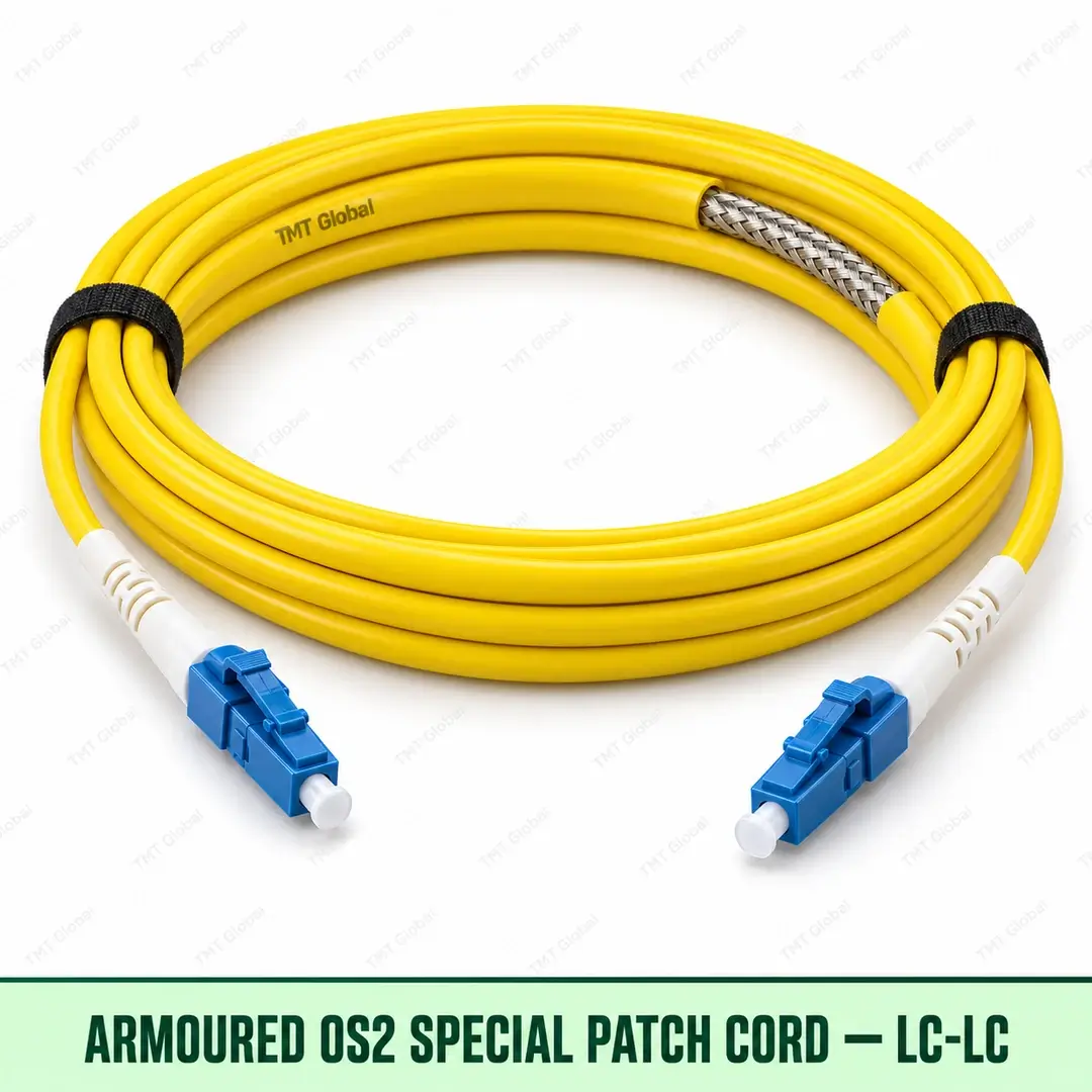 69188-Armoured-OS2-Special-LC-LC-Patch-Cord Armoured OS2 G.657.A2 LC-LC fibre patch cord with protective metal braid, TMT Global