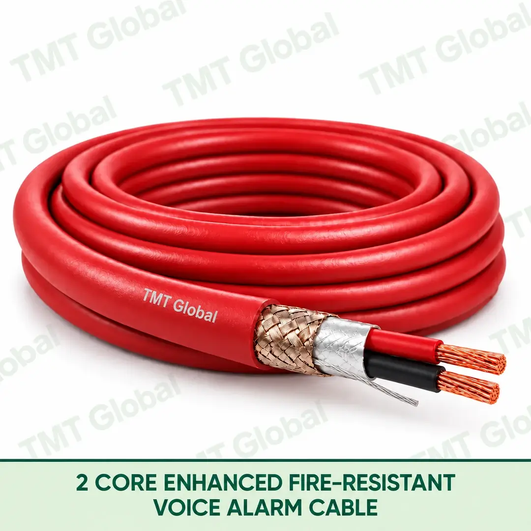 TMT-GLOBAL-02C-S-VE-2-Core-Enhanced-Fire-Resistant-Voice-Alarm-Cable-1080x1080 TMT Global 2 Core Enhanced Fire Resistant Voice Alarm Cable product image showing the cable coil and exposed conductor cutaway.