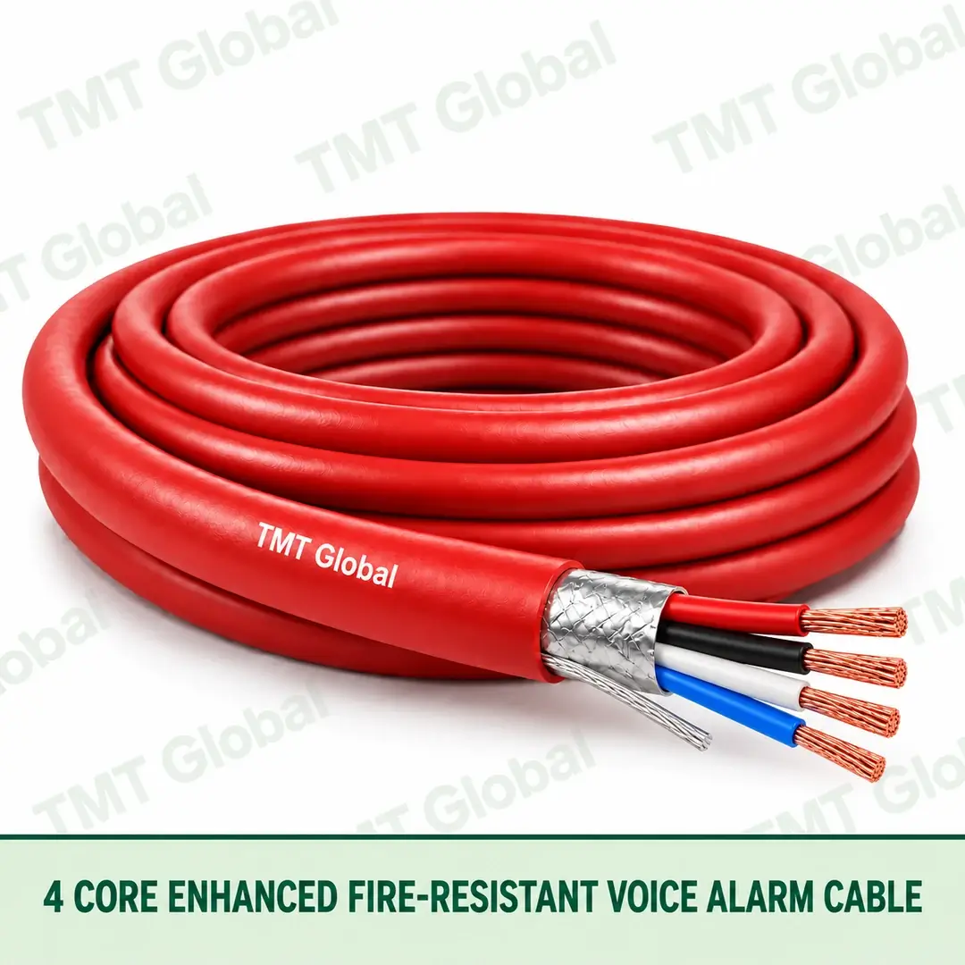 TMT-GLOBAL-04C-S-VE-4-Core-Enhanced-Fire-Resistant-Voice-Alarm-Cable-1080x1080 TMT Global 4 Core Enhanced Fire Resistant Voice Alarm Cable product image showing the cable coil and exposed conductor cutaway.