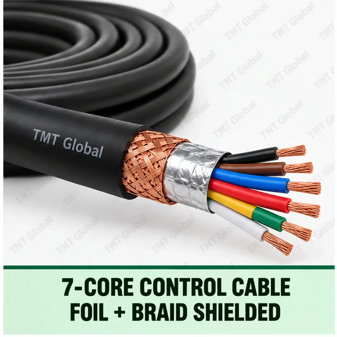 TMT-GLOBAL-07B-7-Core-Foil-Braid-Shielded-Control-Cable-1080x1080 TMT Global 7 core Foil + Braid Shielded Control Cable, with 7 visible copper conductors; foil + braid shielded.