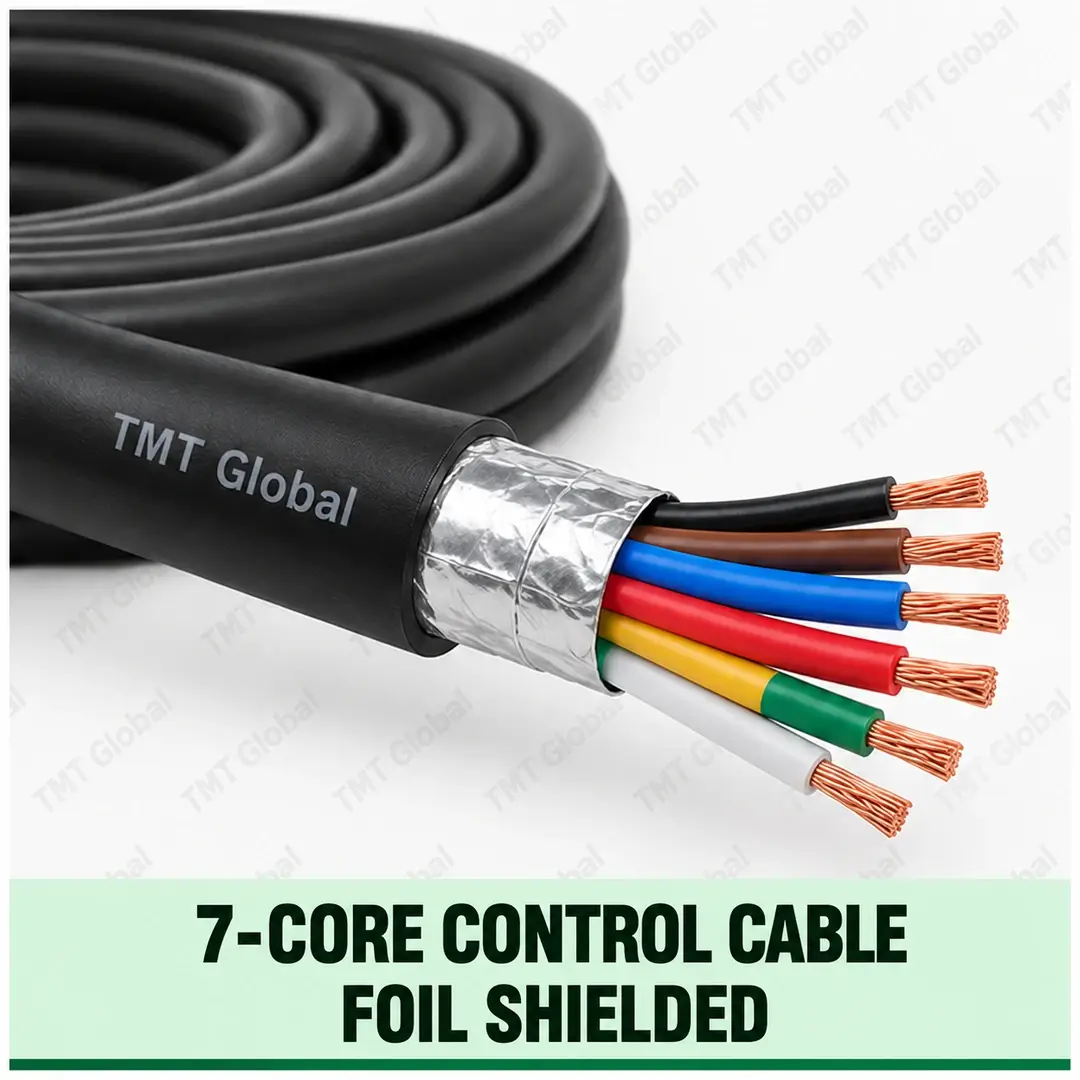 TMT-GLOBAL-07S-7-Core-Foil-Shielded-Control-Cable-1080x1080 TMT Global 7 core Foil Shielded Control Cable, with 7 visible copper conductors; foil shielded.