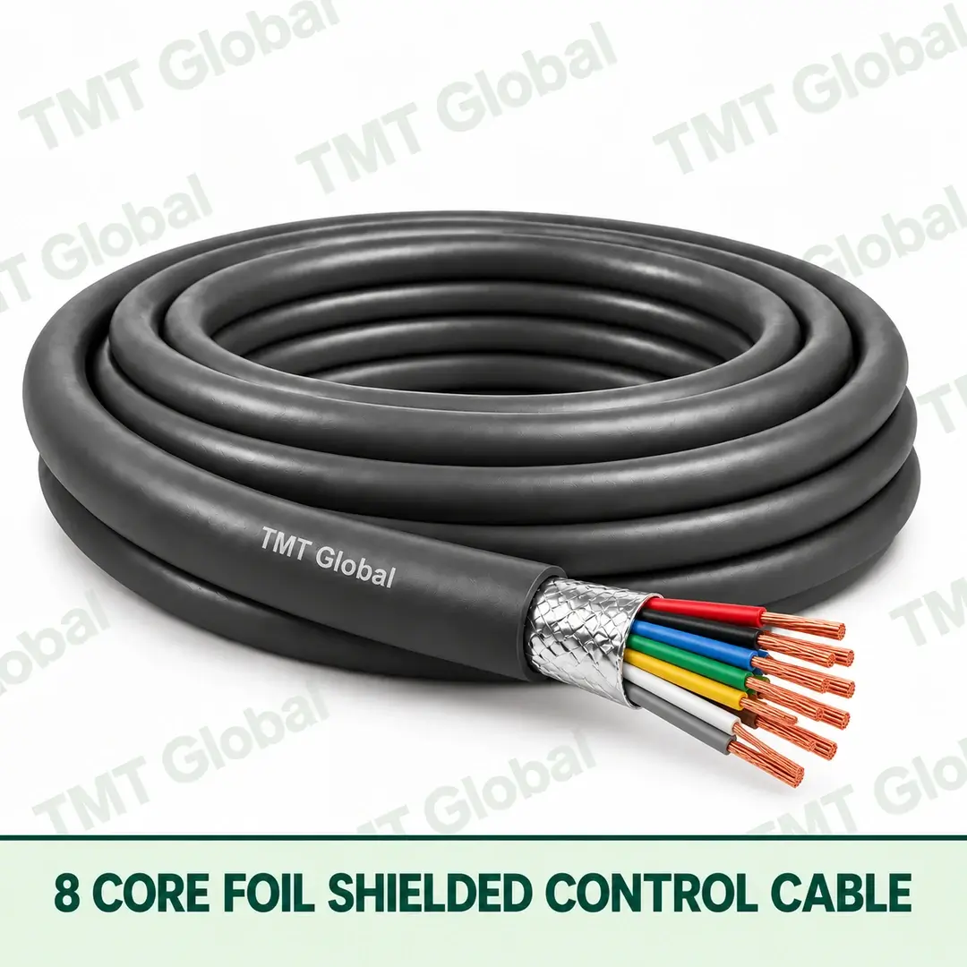 TMT-GLOBAL-08S-8-Core-Foil-Shielded-Control-Cable-1080x1080 TMT Global 8 core Foil Shielded Control Cable, with 8 visible copper conductors; foil shielded.