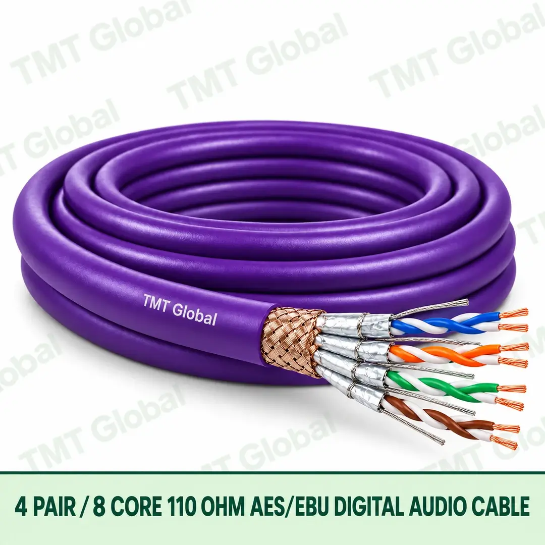 TMT-GLOBAL-08S-DA-4-Pair-8-Core-AES-EBU-Digital-Audio-Cable-1080x1080 TMT Global 4 Pair 8 Core AES EBU Digital Audio Cable product image showing the cable coil and exposed conductor cutaway.