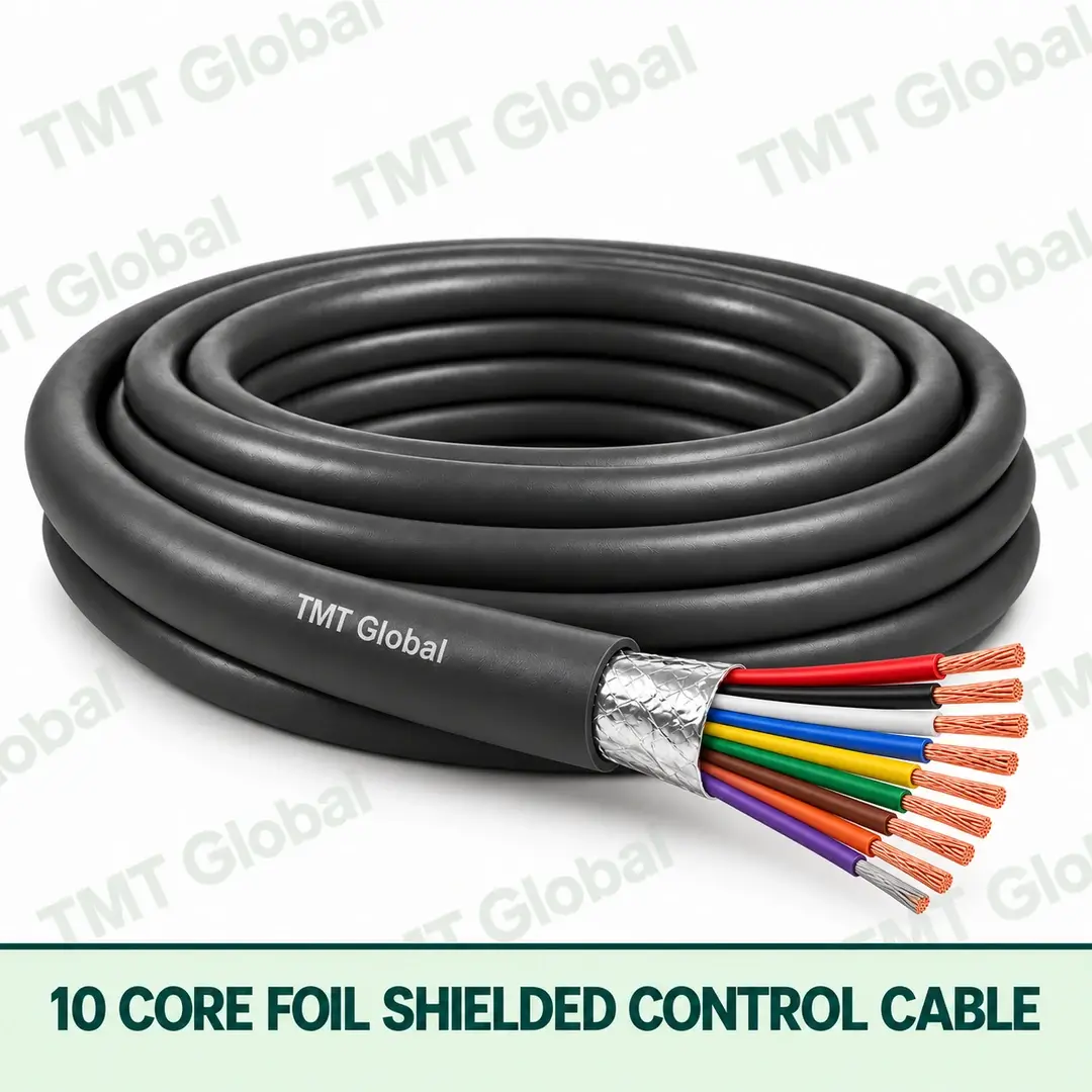 TMT-GLOBAL-10S-10-Core-Foil-Shielded-Control-Cable-1080x1080 TMT Global 10 core Foil Shielded Control Cable, with 10 visible copper conductors; foil shielded.
