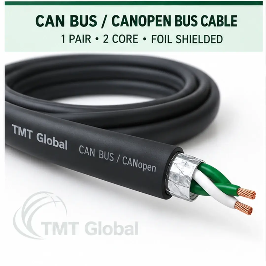 TMT-GLOBAL-BUS-CAN-1P2C-F-Bus-Cable-1080x1080 TMT Global 1 pair, 2 core, foil shielded CAN Bus / CANopen Bus Cable, with the protocol, pair count, core count, and shielding visible.