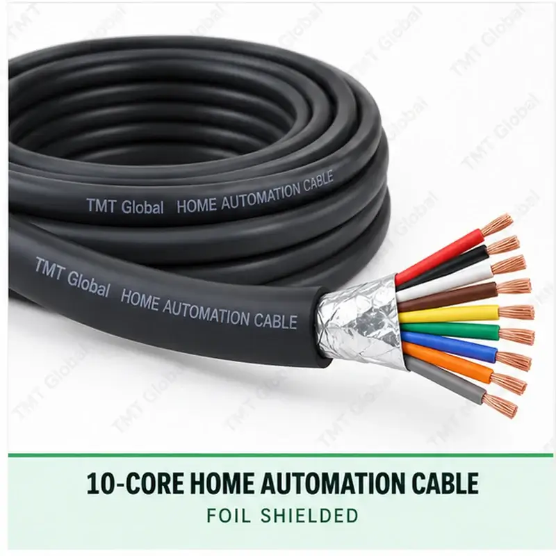 TMT Global 10 core foil shielded home automation cable, with 10 colored copper conductors.
