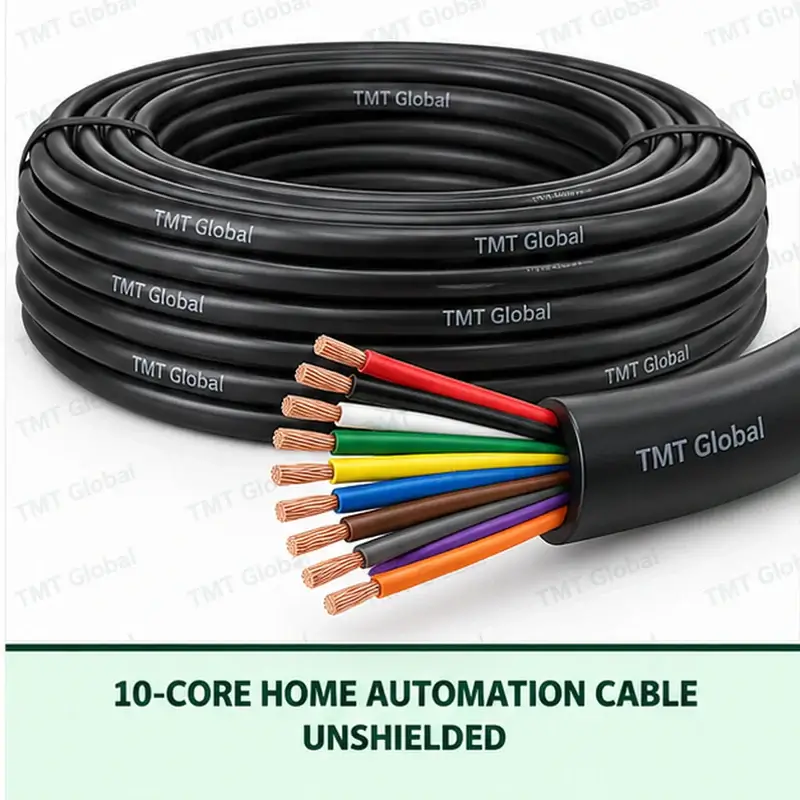 TMT Global 10 core unshielded home automation cable, with 10 colored copper conductors.