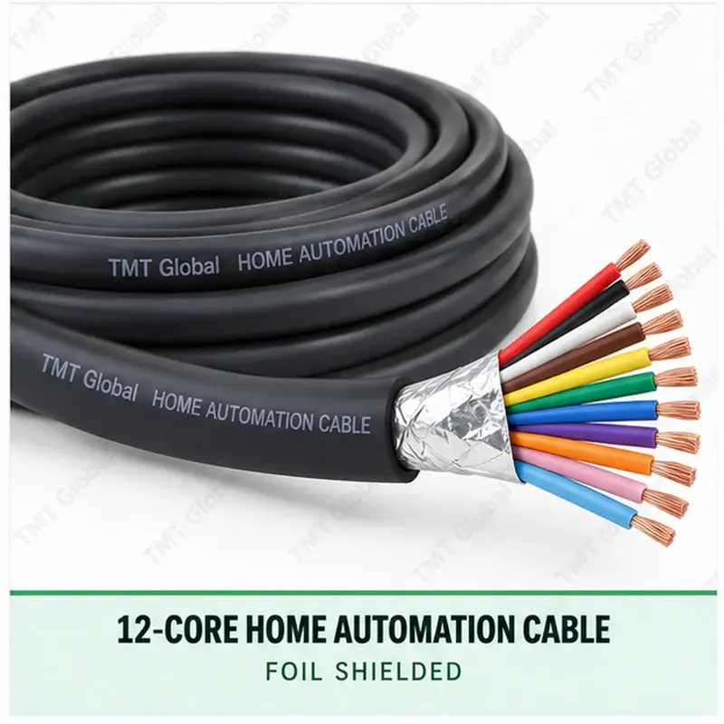 TMT Global 12 core foil shielded home automation cable, with 12 colored copper conductors.