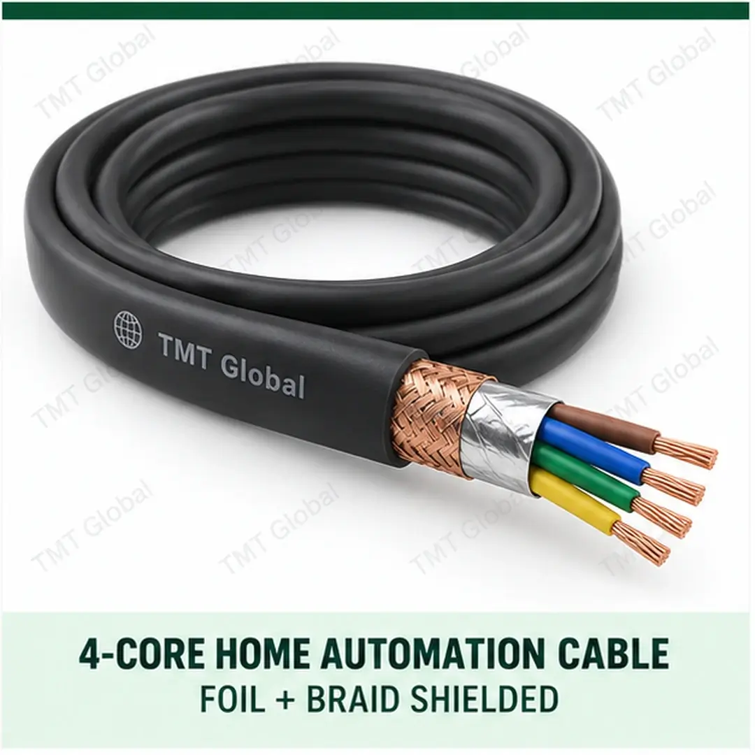 TMT-GLOBAL-HA-4C-FB-4-Core-Foil-Braid-Shielded-Home-Automation-Cable-1080x1080 TMT Global 4 core foil + braid shielded home automation cable, with 4 colored copper conductors.