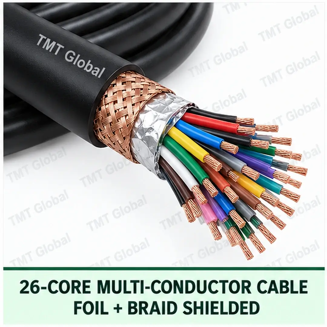 TMT-GLOBAL-MC-26C-FB-26-Core-Foil-Braid-Shielded-Multi-Conductor-Cable-1080x1080 TMT Global 26 core foil + braid shielded multi-conductor cable, with 26 individually insulated copper conductors.