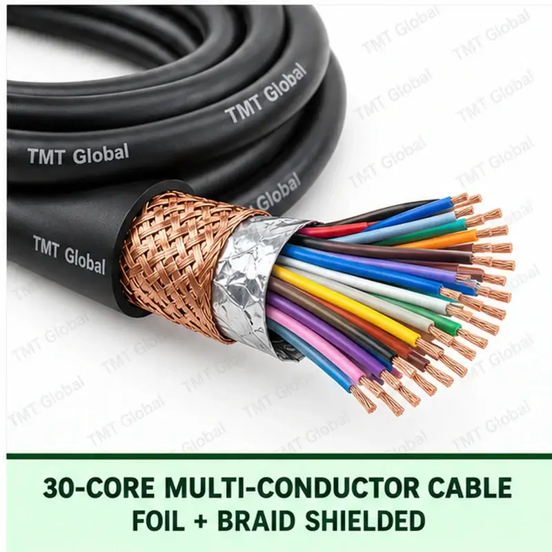 TMT Global 30 core foil + braid shielded multi-conductor cable, with 30 individually insulated copper conductors.