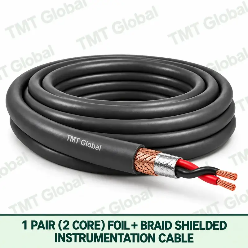 TMT Global 1 pair 2 core foil and braid shielded instrumentation cable, with twisted pairs visible