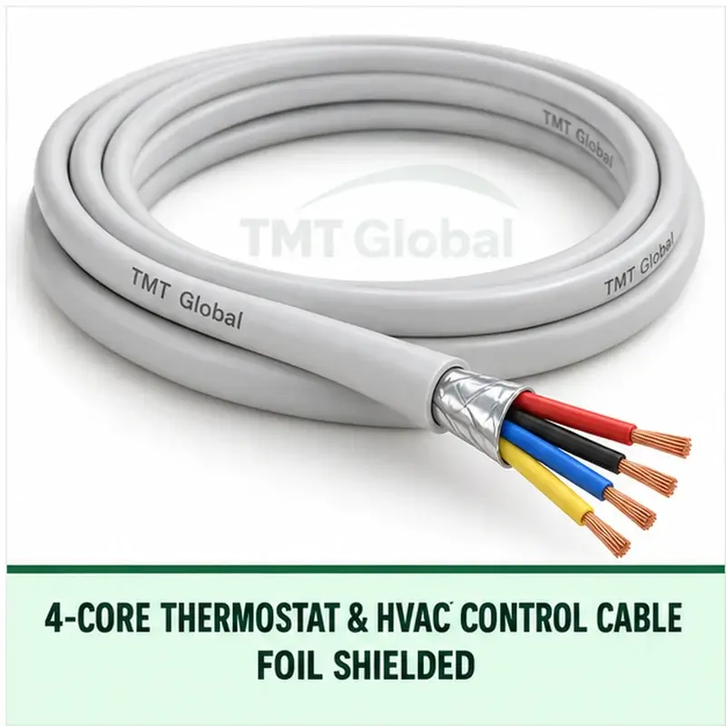 TMT Global 4 core foil shielded thermostat and HVAC control cable, with 4 insulated copper conductors.