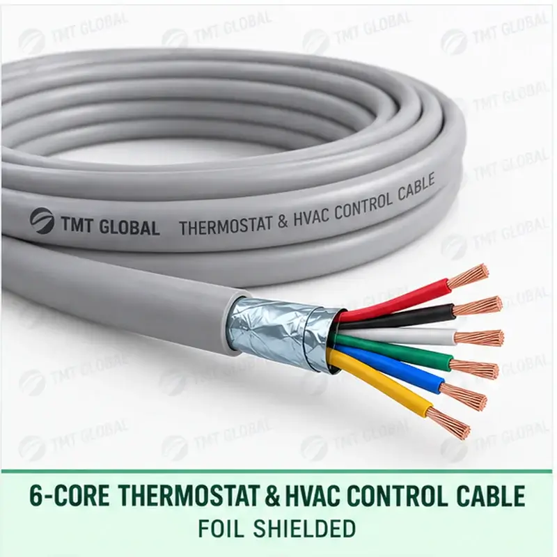 TMT Global 6 core foil shielded thermostat and HVAC control cable, with 6 insulated copper conductors.