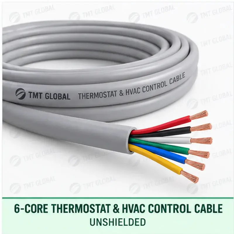 TMT Global 6 core unshielded thermostat and HVAC control cable, with 6 insulated copper conductors.